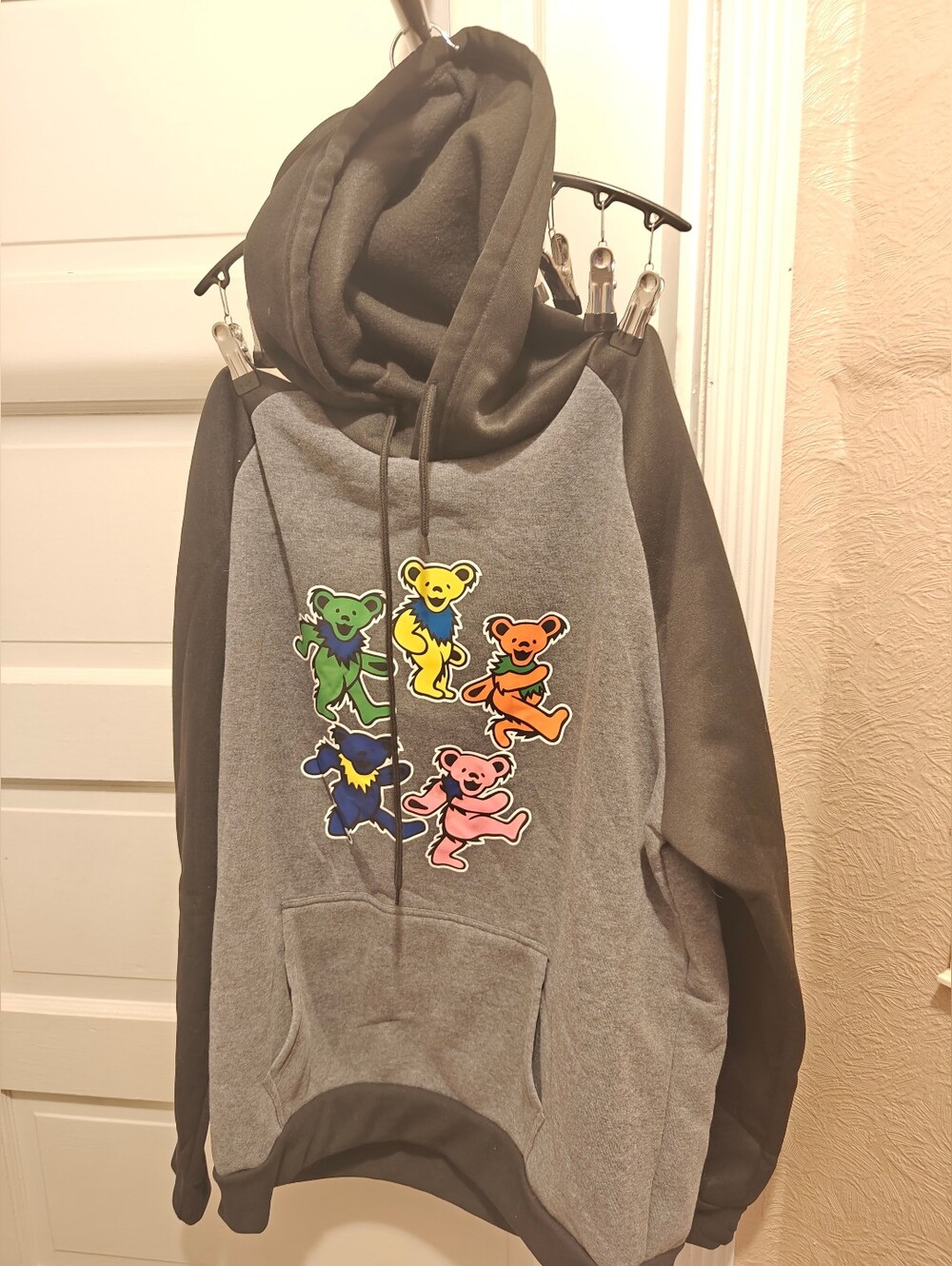 Grateful Dead pullover hoodie gray with dark sleeves and dancing bears Size XL